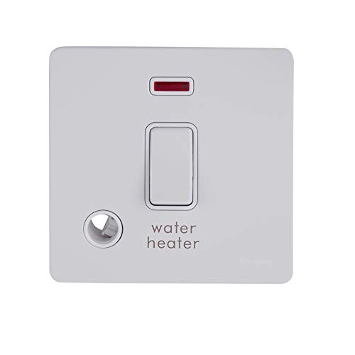 Schneider Electric Ultimate schraubenlose flache Platte – Einzelner Warmwasserbereiter-Schalter mit Flexauslass und Neonanzeige, doppelpolig, 20 AX, GU2414WHWPW, weiß lackiert mit weißem Einsatz Schneider Electric Ultimate schraubenlose flache Platte – Einzelner Warmwasserbereiter-Schalter mit Flexauslass und Neonanzeige, doppelpolig, 20 AX, GU2414WHWPW, weiß lackiert mit weißem Einsatz von Schneider Electric