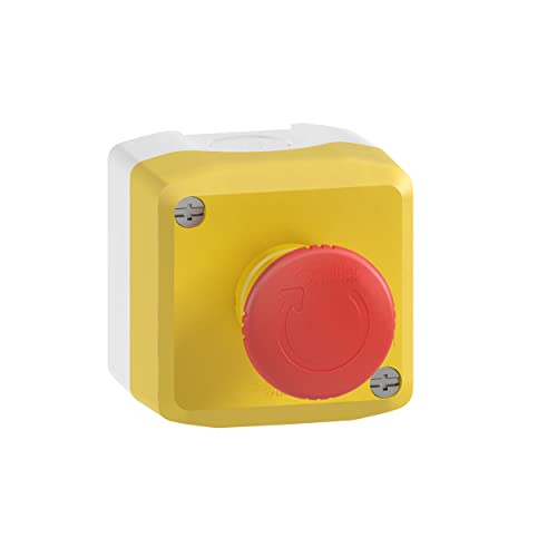 Schneider Electric XALK178- Aufbaugehäuse, Harmony XALK, Kunststoff, hellgrau, gelb, 1 Not-Aus-Schalter, Drehentriegelung, 1Ö von Schneider Electric