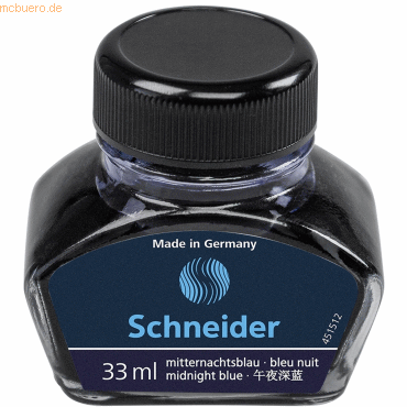 9 x Schneider Tinte Tintenglas Glas 33 ml mitternachtsblau von Schneider