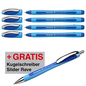 AKTION: Schneider Kugelschreiber Slider Memo blau Schreibfarbe blau, 4 St. + GRATIS Schneider Kugelschreiber Slider Rave XB blau von Schneider
