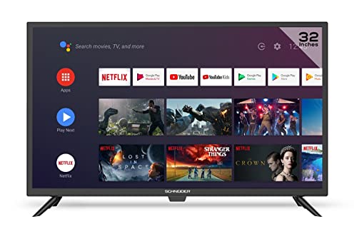 SCHNEIDER Fernseher 32 Zoll Smart TV (80cm) mit Android TV, Fernseher mit WLAN, HD, HDMI, USB, Dolby Audio, Single-Tuner DVB-T2, Fernseher mit Netflix und Youtube, schwarz von Schneider