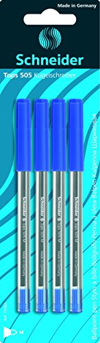 SCHNEIDER Tops 505 Kugelschreiber mit Kapuze, mittlere Spitze, Blau, 4 Stück von Schneider