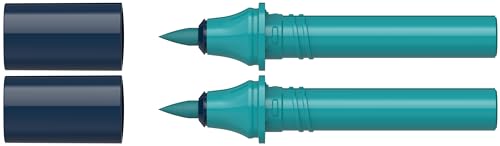 Schneider 040 Paint-It Twinmarker Patronen (Brush Tip - Pinsel, farbintensive Tinte auf Wasserbasis, für die Anwendung auf Papier, > 95% recycelter Kunststoff) 2 Stück, dark turquoise 032 von Schneider