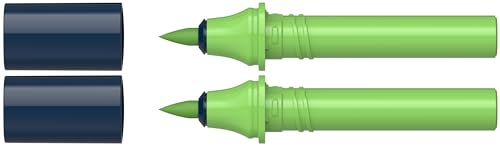 Schneider 040 Paint-It Twinmarker Patronen (Brush Tip - Pinsel, farbintensive Tinte auf Wasserbasis, für die Anwendung auf Papier, > 95% recycelter Kunststoff) 2 Stück, green 052 von Schneider