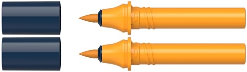 Schneider 040 Paint-It Twinmarker Patronen (Brush Tip - Pinsel, farbintensive Tinte auf Wasserbasis, für die Anwendung auf Papier, > 95% recycelter Kunststoff) 2 Stück, orange 109 von Schneider
