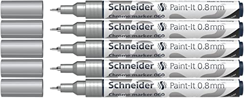 Schneider 060 Chrommarker 0,8 mm (hochpigmenierte Tinte mit Spielgeleffekt, für viele Untergründe geeignet) 5 Stück chrom von Schneider
