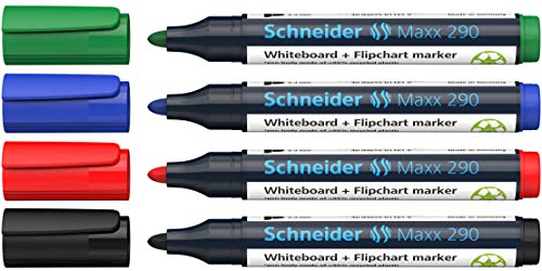 Schneider 129094 Maxx 290 Whiteboard Marker, 4er-Set, schwarz, rot, blau, grün von Schneider