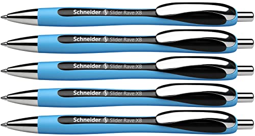 Schneider 132501 Slider Rave XB Kugelschreiber (Strichstärke: XB, dokumentenechte Mine, Made in Germany) 5 Stück, Schreibfarbe: schwarz von Schneider