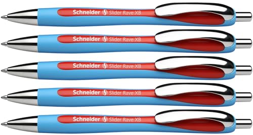 Schneider 132502 Slider Rave XB Kugelschreiber (Strichstärke: XB, Made in Germany) 5 Stück, Schreibfarbe: rot von Schneider