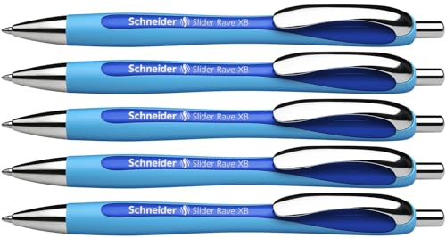 Schneider 132503 Slider Rave XB Kugelschreiber (Strichstärke: XB, dokumentenechte Mine, Made in Germany) 5 Stück, Schreibfarbe: blau von Schneider