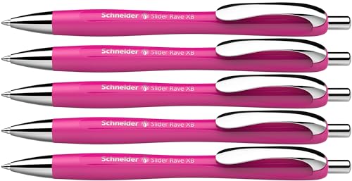 Schneider 132509 Slider Rave XB Kugelschreiber (Limitierte Sonderedition in power pink, Made in Germany) 5 Stück, Schreibfarbe: blau von Schneider