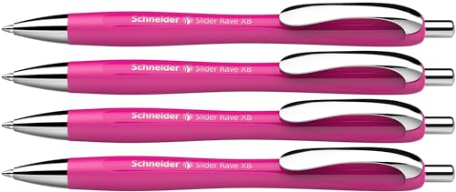 Schneider 132554 Slider Rave XB Kugelschreiber (Limitierte Sonderedition in power pink, Made in Germany) 4 Stück, Schreibfarbe: blau von Schneider