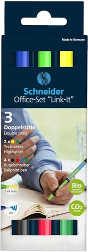 Schneider 142096 Link-It Office Set mit Kugelschreibern und Textmarkern (einfach zusammenstecken beliebig kombinieren) 6er, sortiert von Schneider