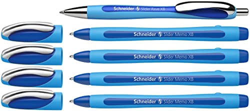 Schneider 150275 Slider Memo XB und Slider Rave XB Kugelschreiber (mit Etui, Schreibfarbe: blau) 4+1 Stück von Schneider