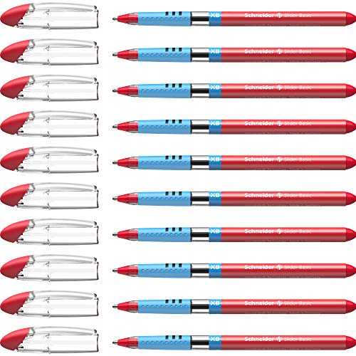 Schneider 151202 Slider Basic Kugelschreiber (Kappenmodell mit Soft-Grip-Zone und der Strichstärke XB=Extrabreit) 10erPackung, rot von Schneider
