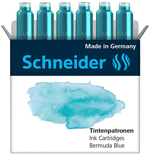 Schneider 166134 Pastell Tintenpatrone (Standard Patronen für Füller) Bermuda Blue, 6 Stück von Schneider