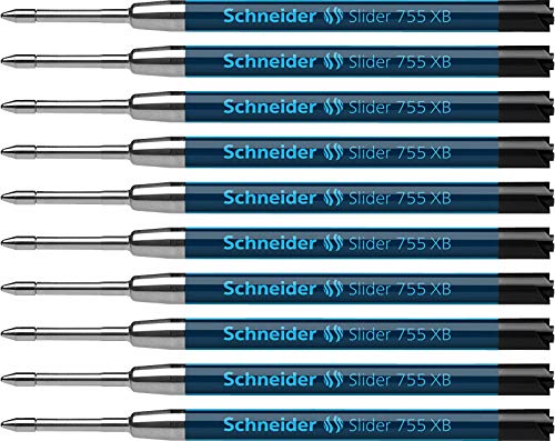 Schneider 175501 Slider 755 Kugelschreibermine (ViscoGlide-Technologie, dokumentenecht, XB=Extrabreit) 10er Packung, schwarz von Schneider