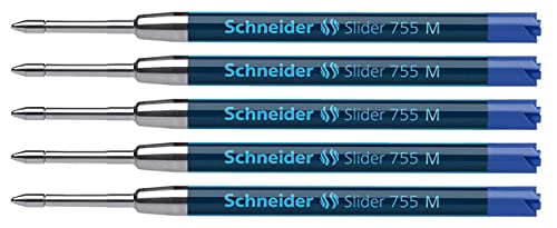 Schneider 175603 Slider 755 Ersatzmine (ViscoGlide-Technologie, dokumentenecht, MMittel) blau (5er Pack, Mittelstrich, blau) von Schneider