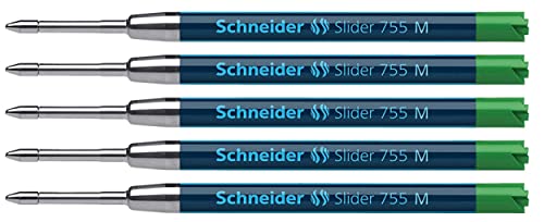 Schneider 175604 Slider 755 Ersatzmine (ViscoGlide-Technologie, dokumentenecht, MMittel) grün (5er Pack, Mittelstrich, grün) von Schneider