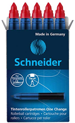 Schneider 185402 Rollerpatrone One Change (für Tintenroller One Change, 1x 5 Stück, dokumentenecht, nicht löschbar) rot von Schneider