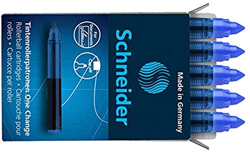 Schneider 185403 Rollerpatrone One Change (für Tintenroller One Change, 1x 5 Stück, dokumentenecht, nicht löschbar) blau von Schneider