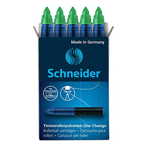 Schneider 185404 Rollerpatrone One Change (für Tintenroller One Change, 1x 5 Stück, dokumentenecht, nicht löschbar) grün von Schneider