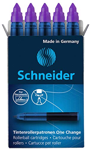 Schneider 185408 Rollerpatrone One Change (für Tintenroller One Change, 1x 5 Stück, dokumentenecht, nicht löschbar) violett von Schneider