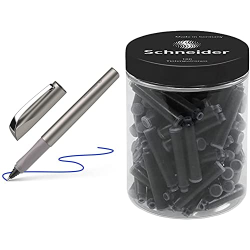 Schneider 186221 Ceod Shiny Tintenroller, Graphite & 6801 Tintenpatronen (Standard Patronen für Füller, nicht löschbar) schwarz, 100 Stück, 100 Stück (1er Pack) von Schneider