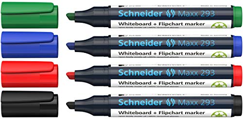 Schneider 293 Board-/Flipchartmarker (nachfüllbar, 2 - 5 mm) 4er Etui schwarz/rot/blau/grün von Schneider