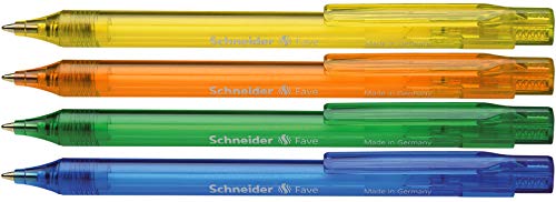 Schneider 73040 Kugelschreiber Fave (Strichstärke M, Schreibfarbe: blau) 4er Blisterkarte, sortiert von Schneider
