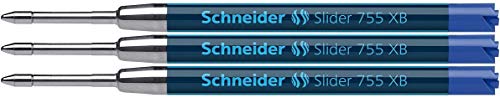 Schneider 77347 Slider 755 Kugelschreibermine (ViscoGlide-Technologie, dokumentenecht, XBExtrabreit) 3er Blisterkarte, blau von Schneider