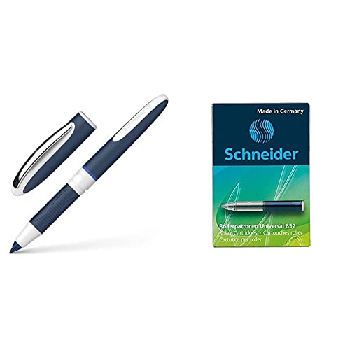 Schneider 78373 One Change Tintenroller (Ultra-Smooth-Spitze, Strichstärke 0,6 mm) blau, 1 Stück & Universal Rollerpatrone 852 (185203, Strichbreite M, löschbar, 5-er Schachtel) Königsblau von Schneider