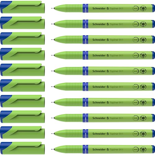 Schneider Fineliner Topliner 911, mit Wechselmine, 0.4 mm, 10-er Packung, blau von Schneider