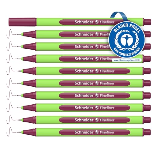 Schneider Line-Up Fineliner (Strichstärke 0,4 mm, aus biobasiertem Kunststoff, ausgezeichnet mit Der blaue Engel) 10 Stück, camine-red von Schneider