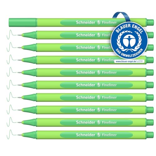 Schneider Line-Up Fineliner (Strichstärke 0,4 mm, aus biobasiertem Kunststoff, ausgezeichnet mit Der blaue Engel) 10 Stück, highland-green von Schneider