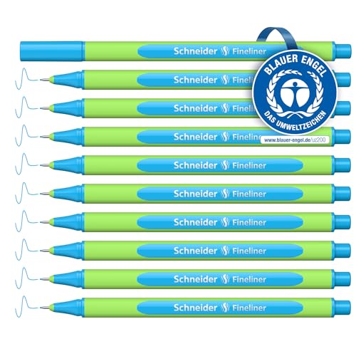 Schneider Line-Up Fineliner (Strichstärke 0,4 mm, aus biobasiertem Kunststoff, ausgezeichnet mit Der blaue Engel) 10 Stück, mineral-blue von Schneider