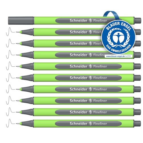 Schneider Line-Up Fineliner (Strichstärke 0,4 mm, aus biobasiertem Kunststoff, ausgezeichnet mit Der blaue Engel) 10 Stück, space-grey von Schneider