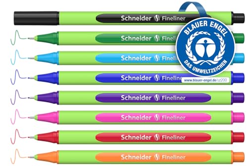 Schneider Line-Up Fineliner (Strichstärke 0,4 mm, aus biobasiertem Kunststoff, ausgezeichnet mit Der blaue Engel) 8 Stück, sortiert von Schneider