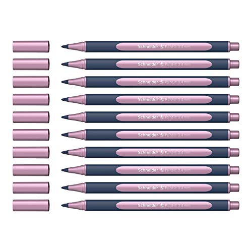 Schneider ML05001121 Metallic Rollerball Stifte (Strichstärke 0,4 mm, hochmetallische Tinte, schnelltrocknend, Gehäuse aus 88% biobasiertem Kunststoff) 10 Stück in der Farbe rose metallic von Schneider