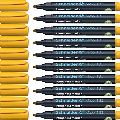 Schneider Maxx 133 Permanent-Marker mit Keilspitze (Strichstärke: 1-4 mm, nachfüllbar) 10er Packung gelb von Schneider