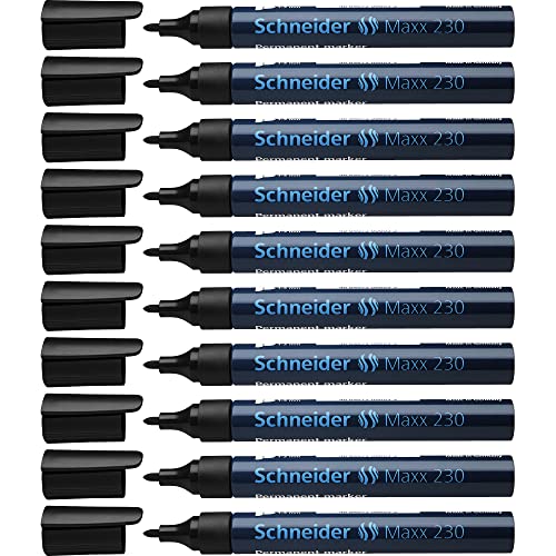 Schneider Maxx 230 Permanent-Marker mit Rundspitze (nachfüllbar, Cap-Off-Ink, Aluminiumschaft, 1 - 3 mm) 10er Packung schwarz von Schneider