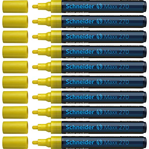 Schneider Maxx 270 Lackmarker (Rundspitze, Spitze austauschbar, 1 - 3 mm) 10er Packung gelb von Schneider
