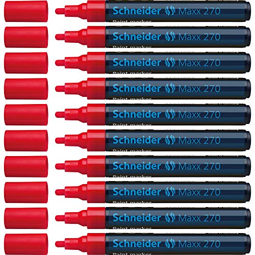 Schneider Maxx 270 Lackmarker (Rundspitze, Spitze austauschbar, 1 - 3 mm) 10er Packung rot von Schneider