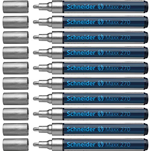 Schneider Maxx 270 Lackmarker (Rundspitze, Spitze austauschbar, 1 - 3 mm) 10er Packung silber von Schneider