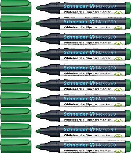 Schneider Maxx 290 Marker (Für Whiteboards und Flipcharts, Strichstärke: 2-3 mm) 10er Packung grün von Schneider