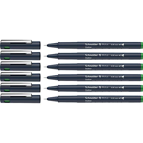 Schneider Pictus Fineliner (Strichstärke 0,05 mm, dokumentenechte Pigmentliner, metallgefasste Spitze, Gehäuse aus 85% recyceltem Kunststoff) 6er Pack, grün von Schneider