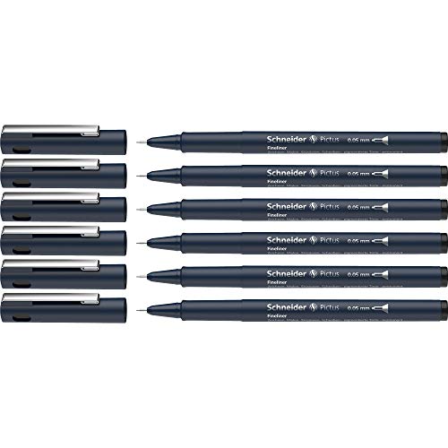 Schneider Pictus Fineliner (Strichstärke 0,05 mm, dokumentenechte Pigmentliner, metallgefasste Spitze, Gehäuse aus 85% recyceltem Kunststoff) 6er Pack, schwarz von Schneider