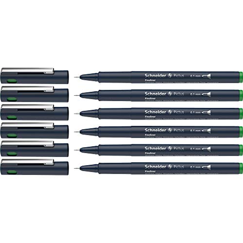 Schneider Pictus Fineliner (Strichstärke 0,1 mm, dokumentenechte Pigmentliner, metallgefasste Spitze, Gehäuse aus 85% recyceltem Kunststoff) 6er Pack, grün von Schneider