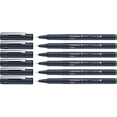 Schneider Pictus Fineliner (Strichstärke 0,2 mm, dokumentenechte Pigmentliner, metallgefasste Spitze, Gehäuse aus 85% recyceltem Kunststoff) 6er Pack, grün von Schneider