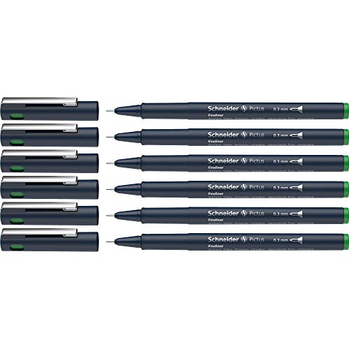 Schneider Pictus Fineliner (Strichstärke 0,3 mm, dokumentenechte Pigmentliner, metallgefasste Spitze, Gehäuse aus 85% recyceltem Kunststoff) 6er Pack, grün von Schneider